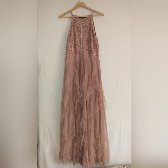 Prom Dress Wedding Dress Pink Long Ruffle Flowy Sparkle Glam Size Large - Picture 2 of 6